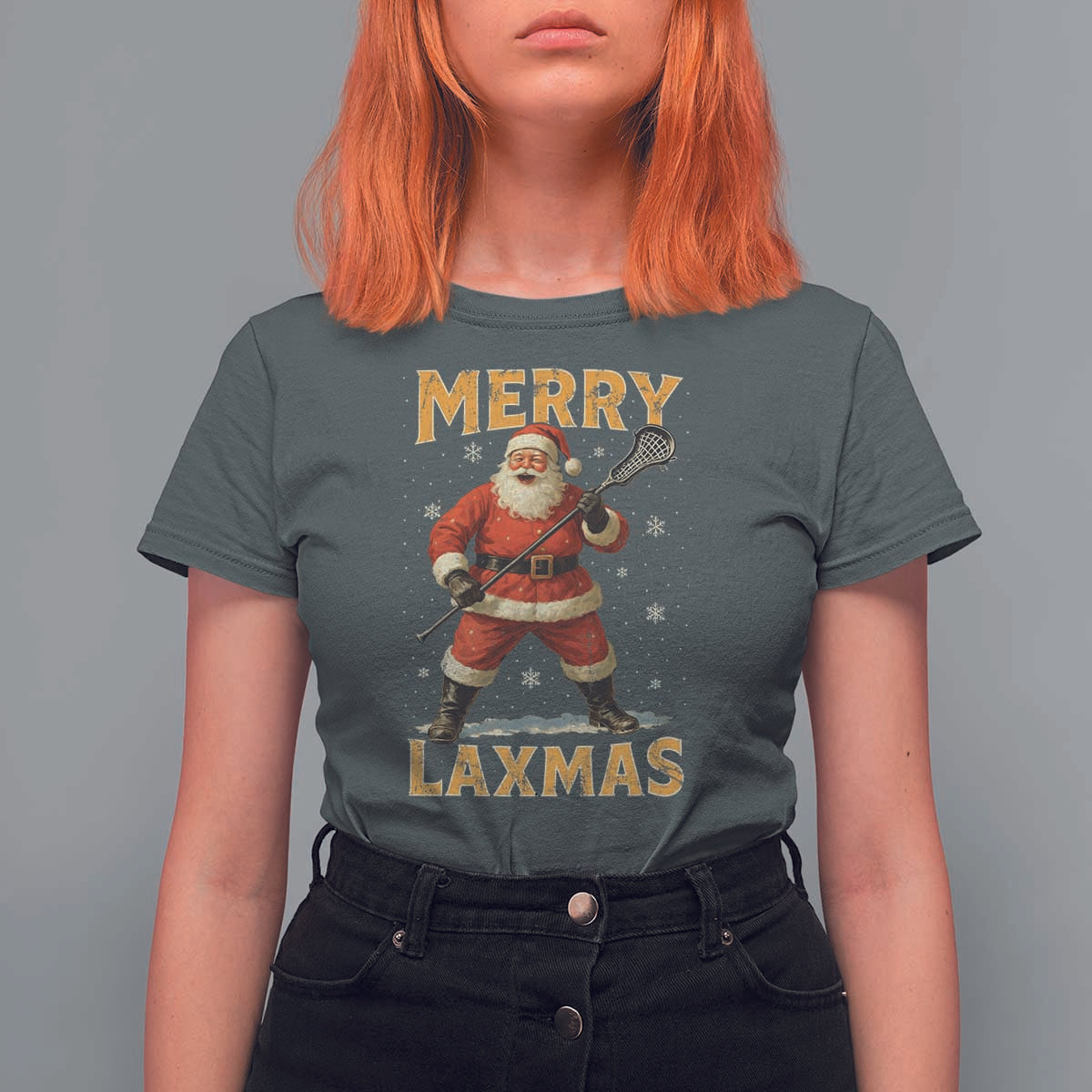 Funny Christmas Lacrosse T Shirt For Women Merry Laxmas Santa Lax Player - Wonder Print Shop