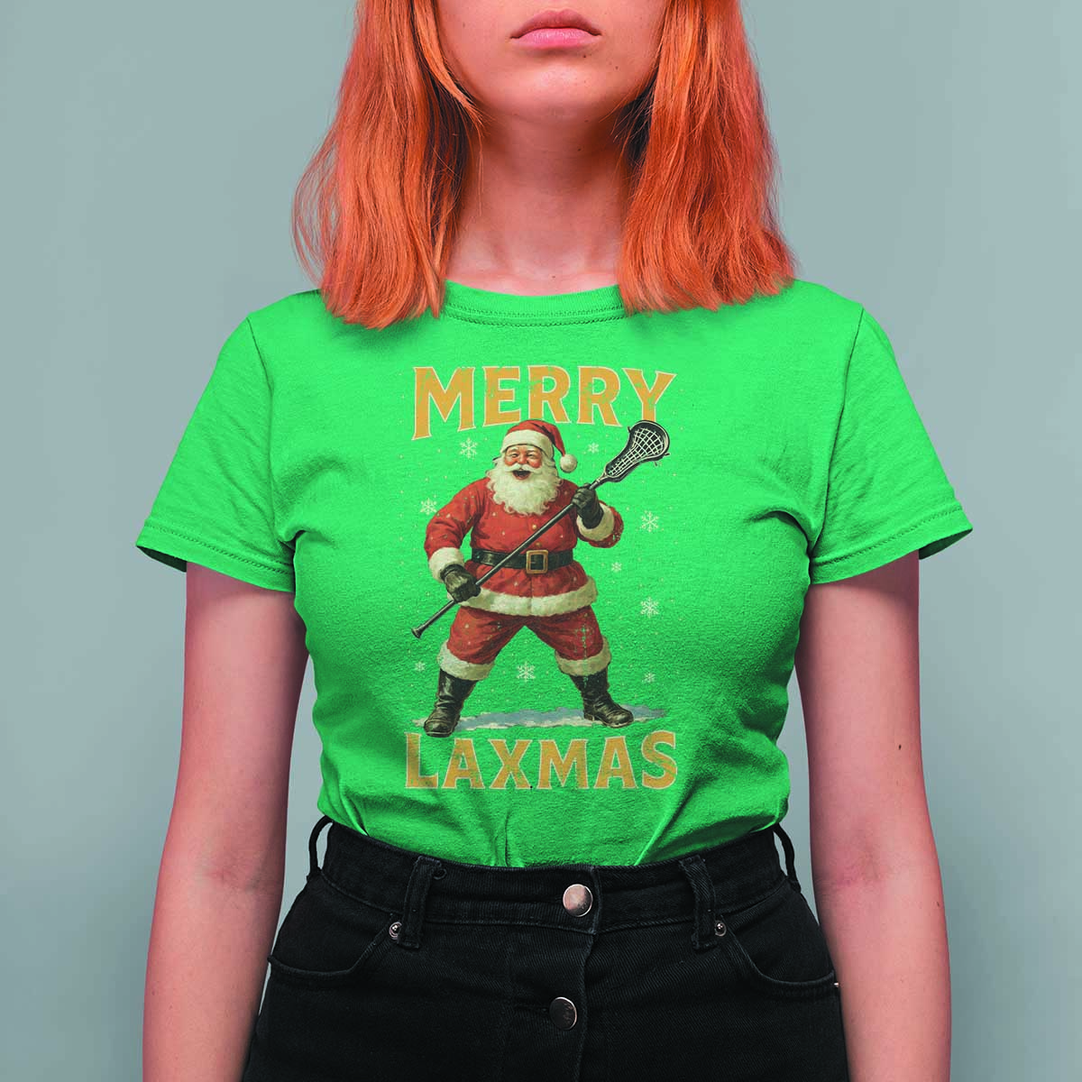 Funny Christmas Lacrosse T Shirt For Women Merry Laxmas Santa Lax Player - Wonder Print Shop