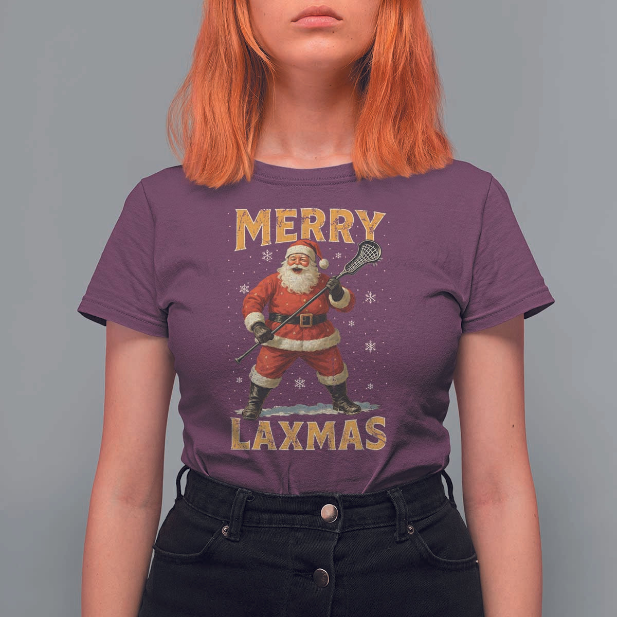 Funny Christmas Lacrosse T Shirt For Women Merry Laxmas Santa Lax Player - Wonder Print Shop