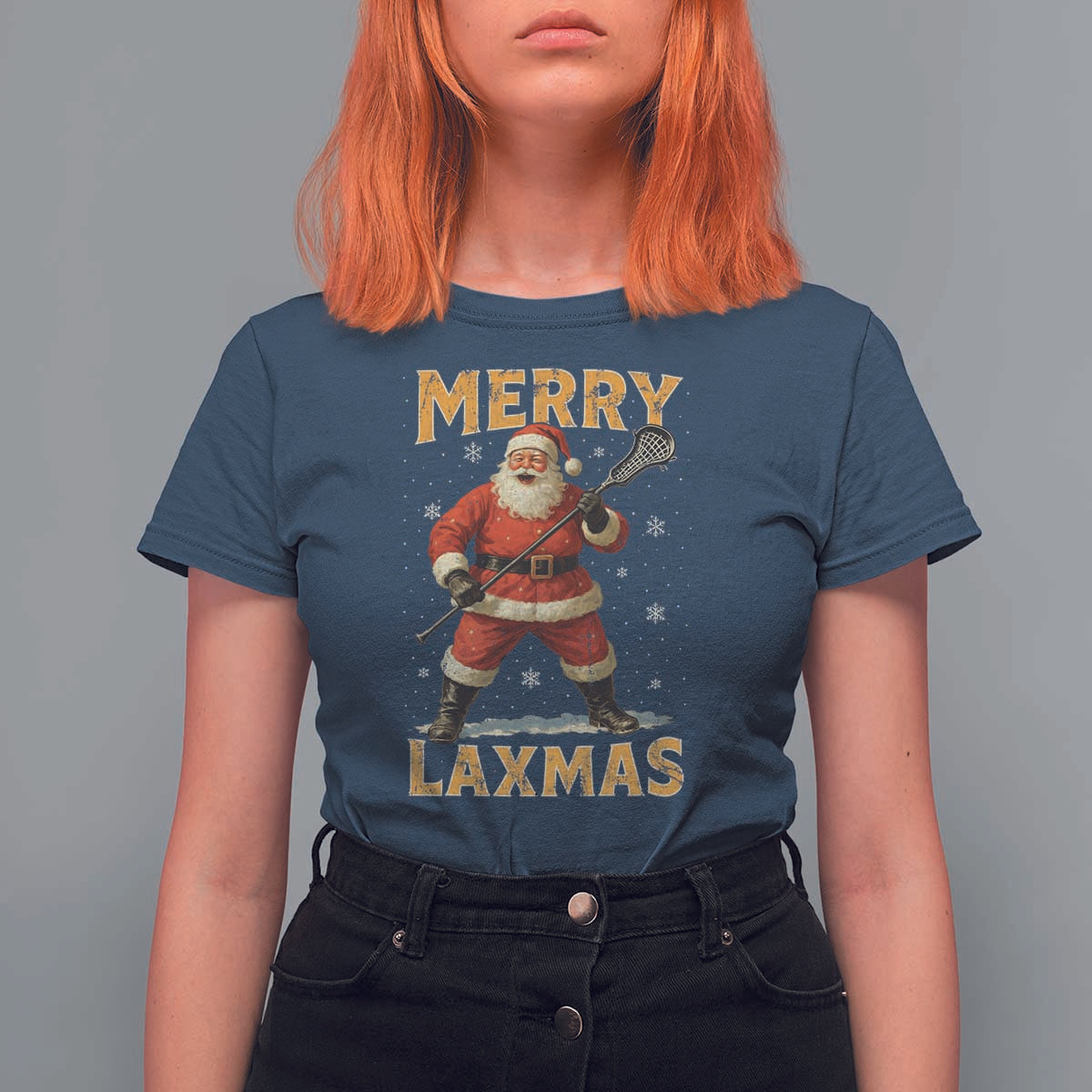 Funny Christmas Lacrosse T Shirt For Women Merry Laxmas Santa Lax Player - Wonder Print Shop