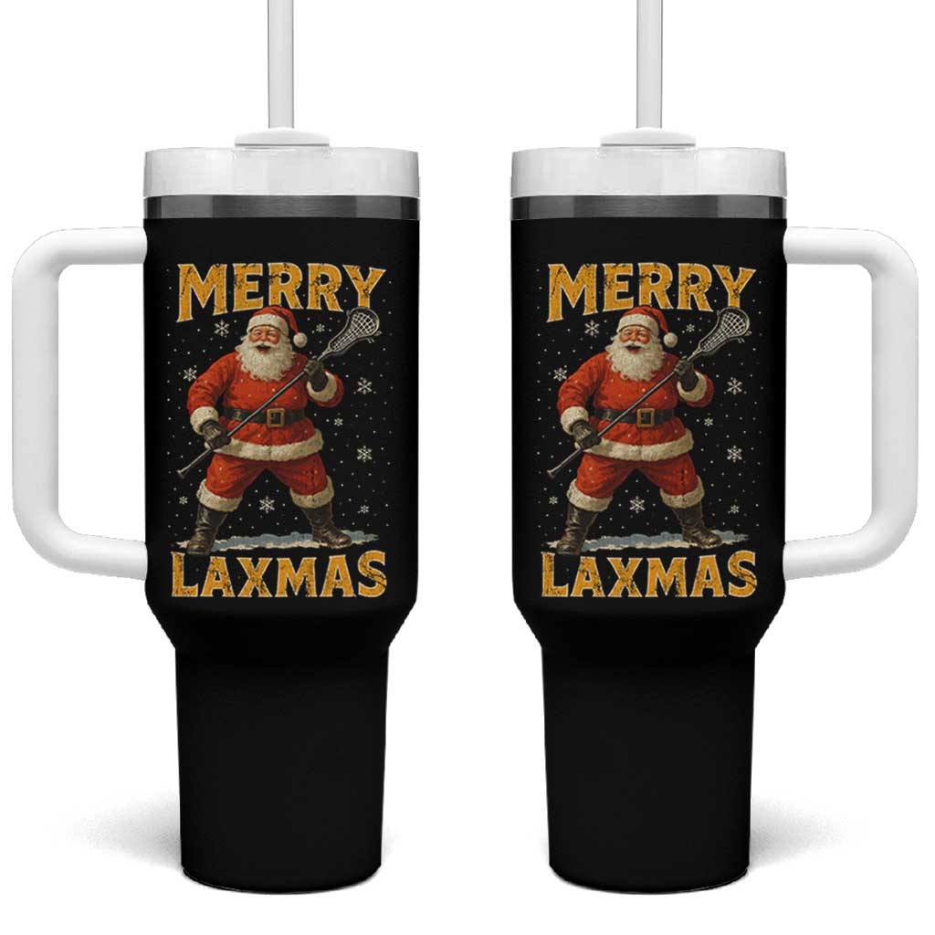 Funny Christmas Lacrosse Tumbler With Handle Merry Laxmas Santa Lax Player - Wonder Print Shop
