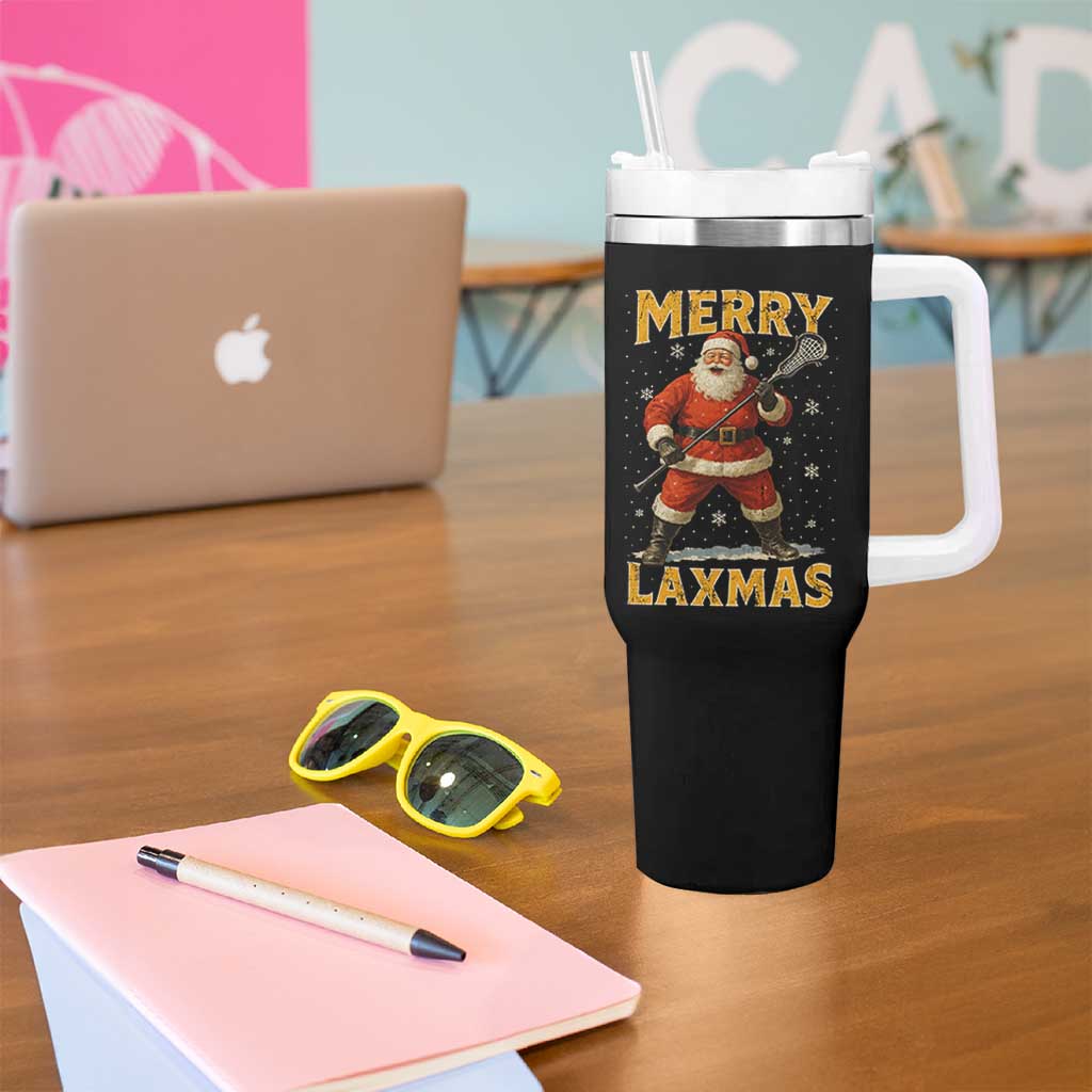 Funny Christmas Lacrosse Tumbler With Handle Merry Laxmas Santa Lax Player - Wonder Print Shop