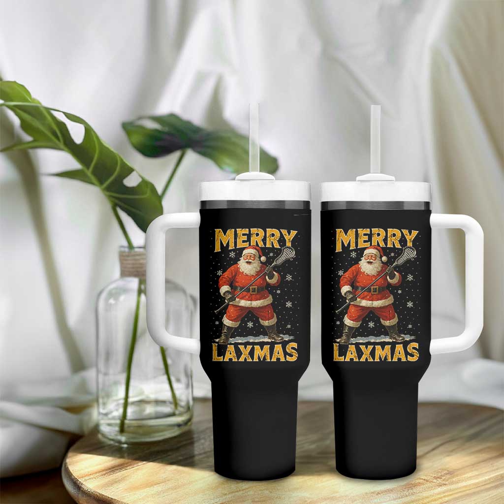 Funny Christmas Lacrosse Tumbler With Handle Merry Laxmas Santa Lax Player - Wonder Print Shop