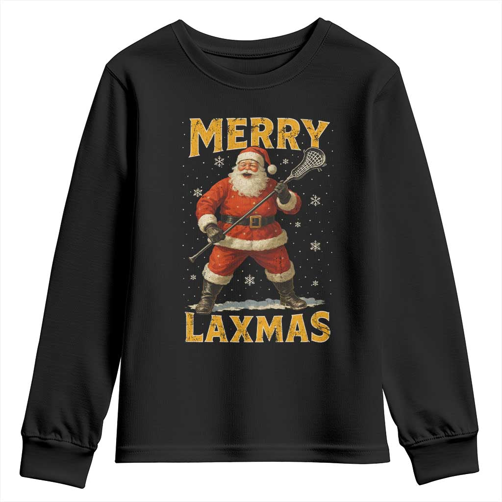 Funny Christmas Lacrosse Youth Sweatshirt Merry Laxmas Santa Lax Player - Wonder Print Shop
