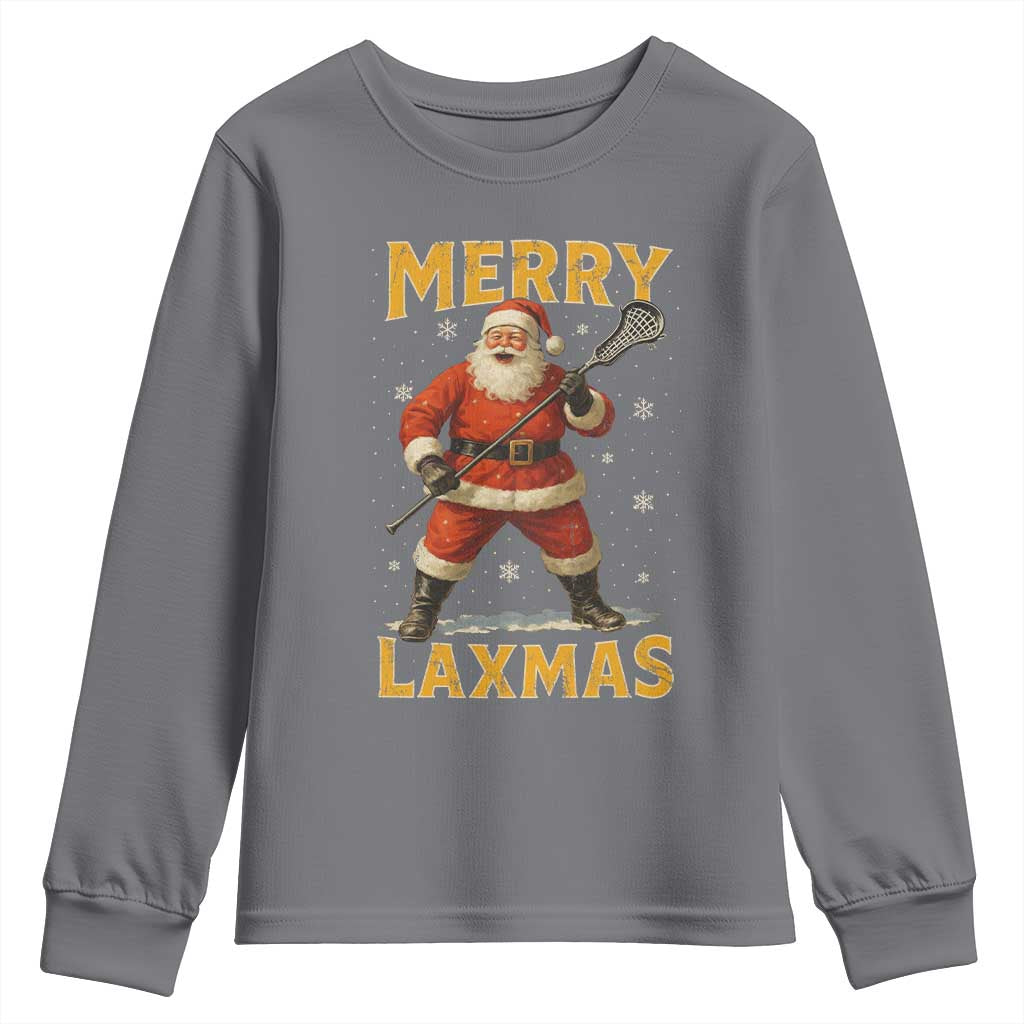 Funny Christmas Lacrosse Youth Sweatshirt Merry Laxmas Santa Lax Player - Wonder Print Shop