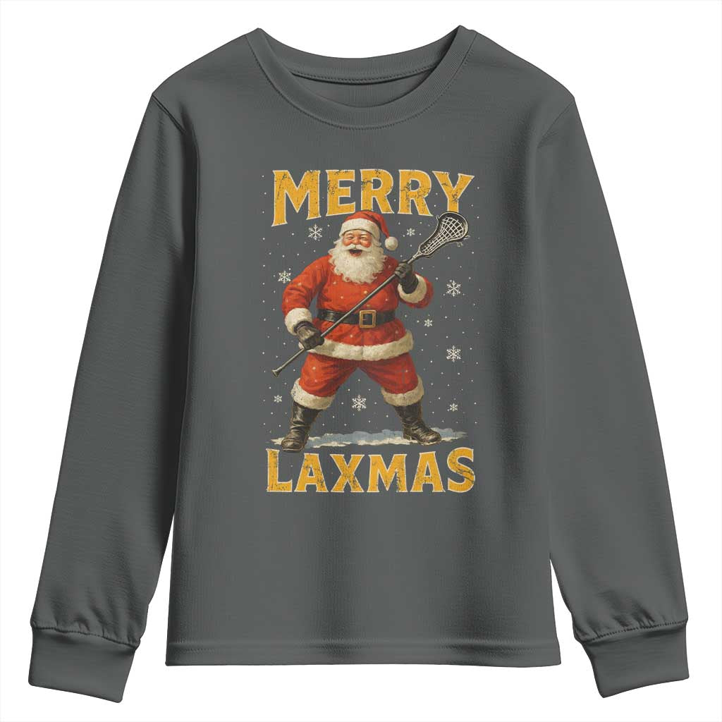 Funny Christmas Lacrosse Youth Sweatshirt Merry Laxmas Santa Lax Player - Wonder Print Shop