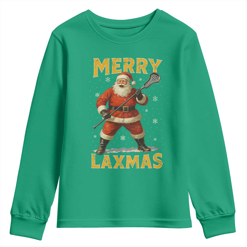 Funny Christmas Lacrosse Youth Sweatshirt Merry Laxmas Santa Lax Player - Wonder Print Shop