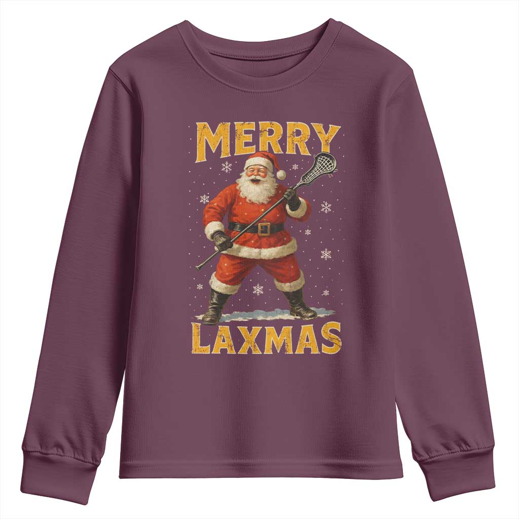 Funny Christmas Lacrosse Youth Sweatshirt Merry Laxmas Santa Lax Player - Wonder Print Shop