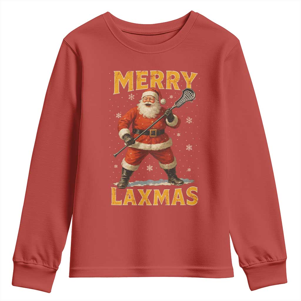 Funny Christmas Lacrosse Youth Sweatshirt Merry Laxmas Santa Lax Player - Wonder Print Shop