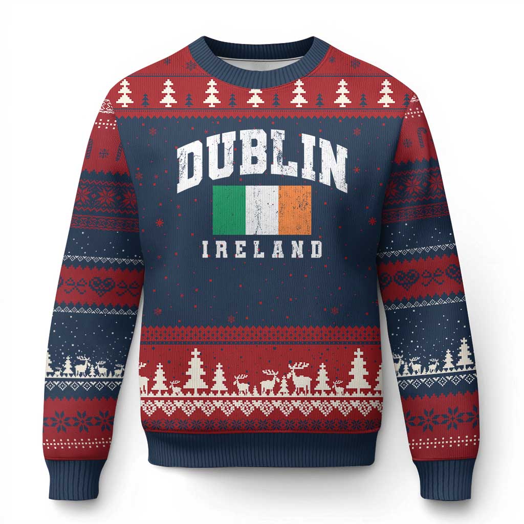 Dublin Ireland Flag Irish Retro Throwback Sports Design Ugly Christmas Sweater