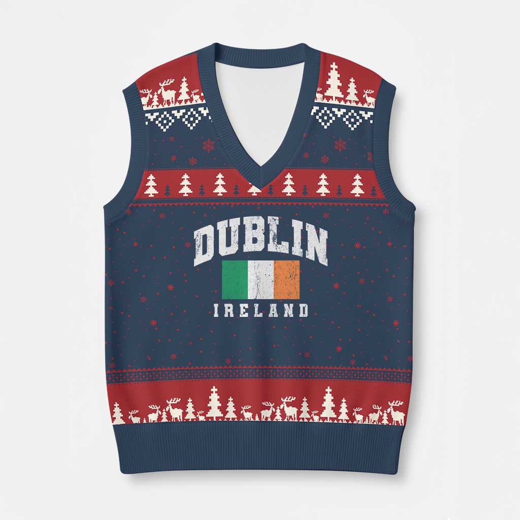 Dublin Ireland Flag Irish Retro Throwback Sports Design V-Neck Knit Sweater Vest