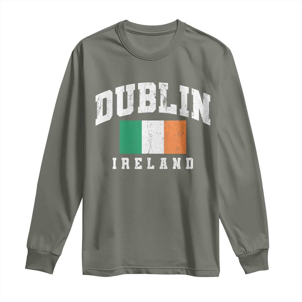 Dublin Ireland Flag Irish Retro Throwback Sports Design Long Sleeve Shirt