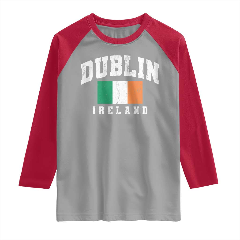 Dublin Ireland Flag Irish Retro Throwback Sports Design Raglan Shirt