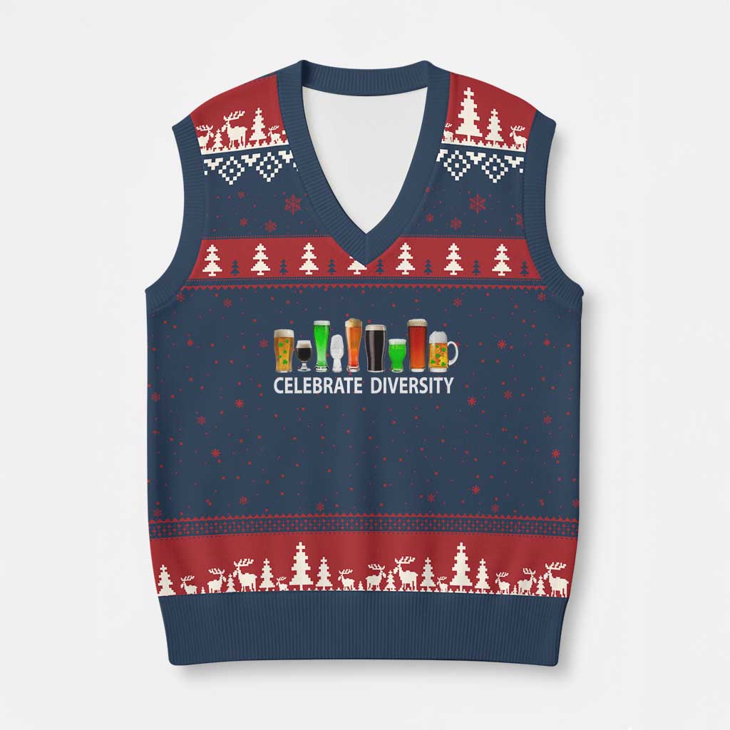Celebrate Diversity St Patricks Day Beer Drinking V-Neck Knit Sweater Vest
