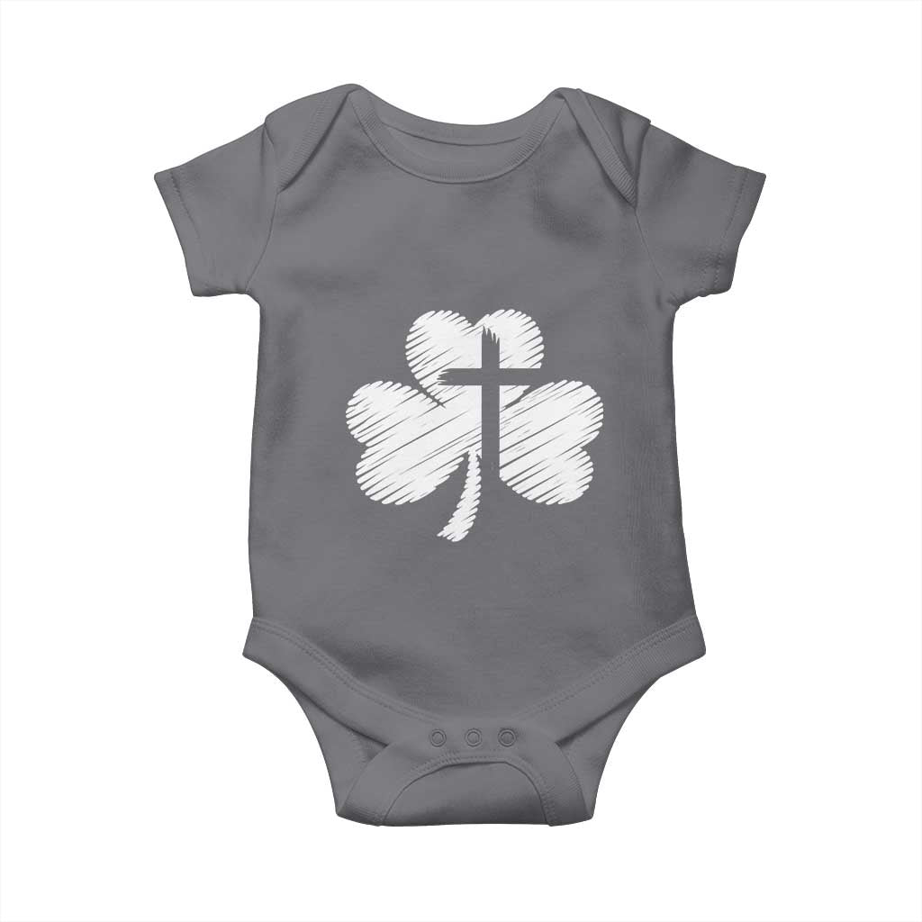 St Patricks Day Christian Religious Shamrock Cross Baby Onesie
