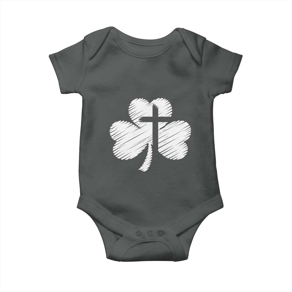 St Patricks Day Christian Religious Shamrock Cross Baby Onesie