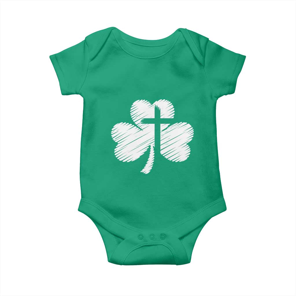 St Patricks Day Christian Religious Shamrock Cross Baby Onesie
