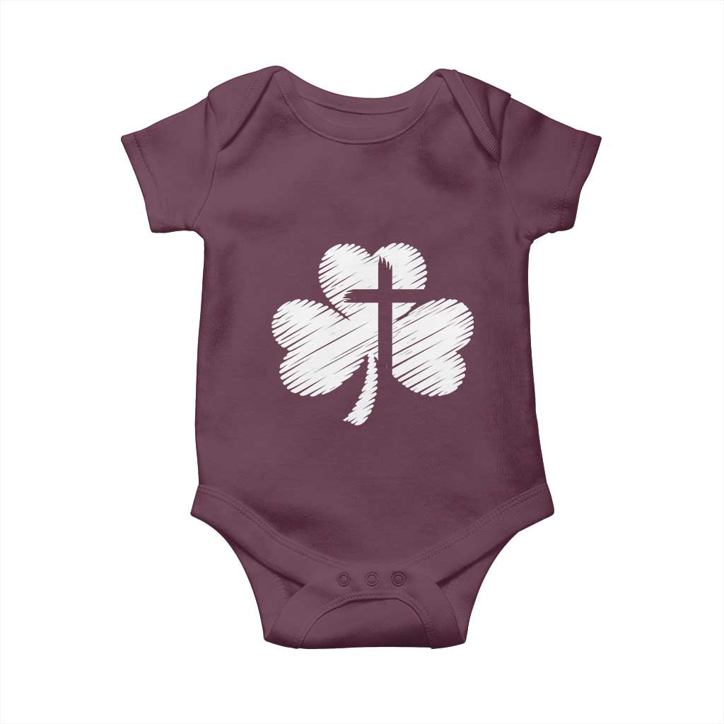 St Patricks Day Christian Religious Shamrock Cross Baby Onesie