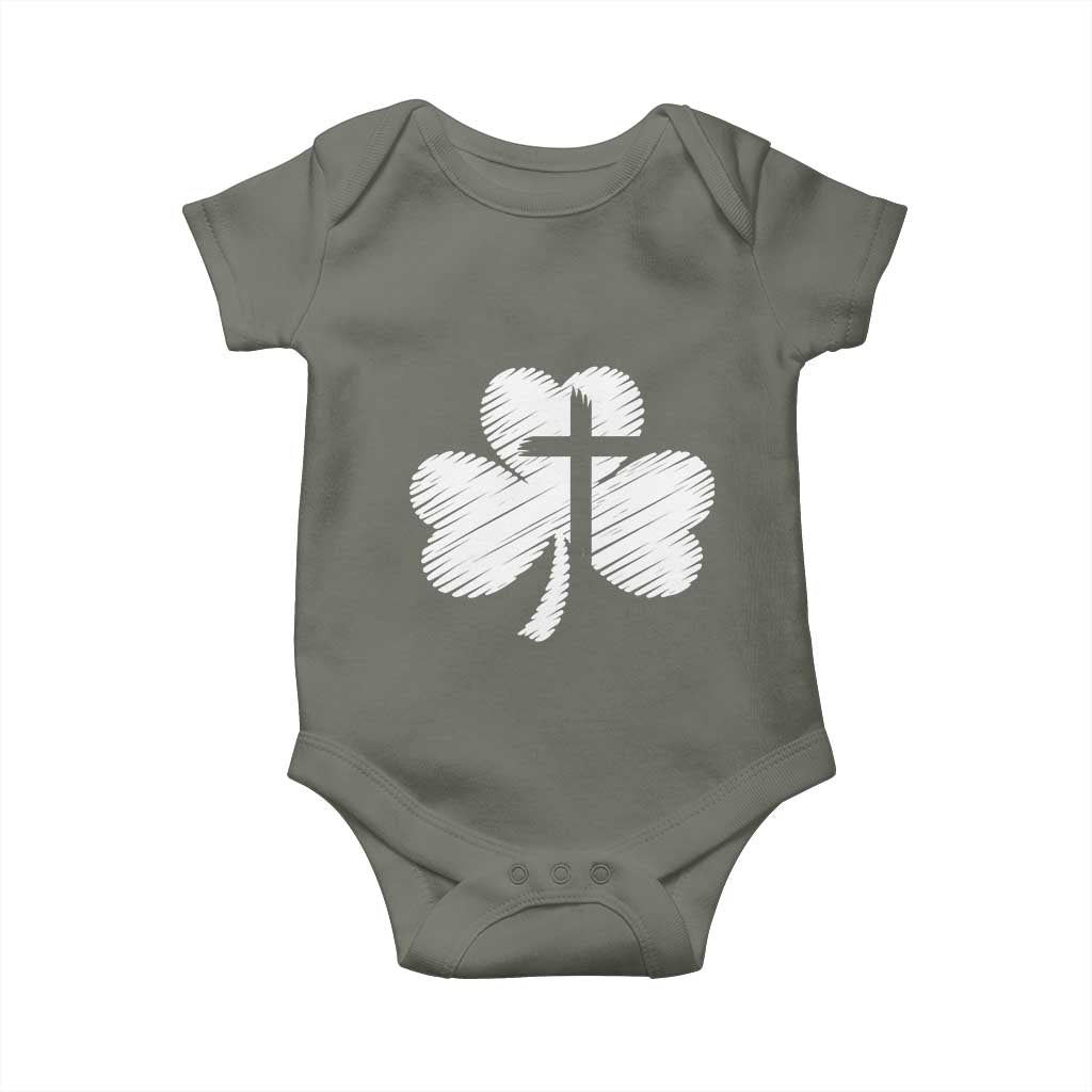 St Patricks Day Christian Religious Shamrock Cross Baby Onesie
