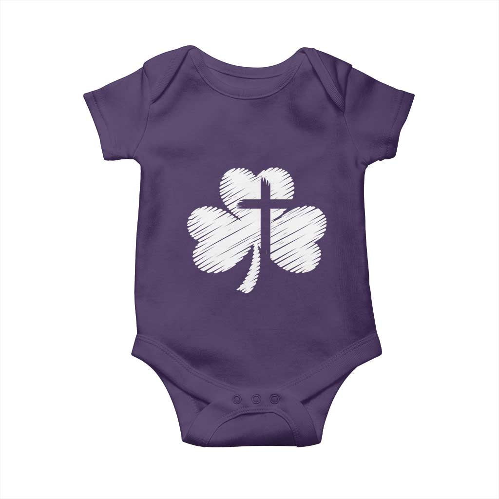 St Patricks Day Christian Religious Shamrock Cross Baby Onesie