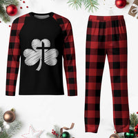 St Patricks Day Christian Religious Shamrock Cross Plaid Pajama Set