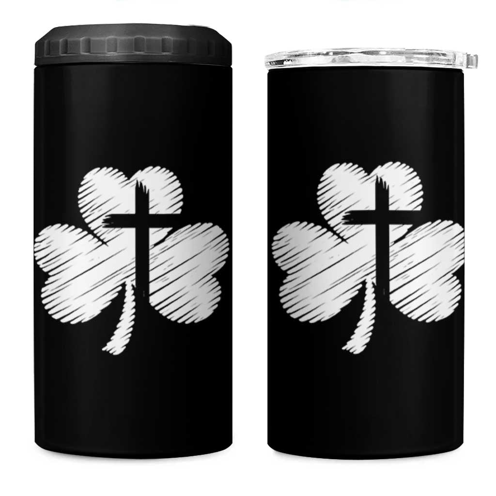 St Patricks Day Christian Religious Shamrock Cross 4 in 1 Can Cooler Tumbler