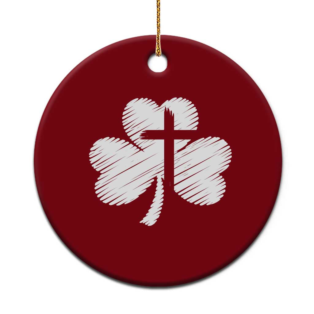 St Patricks Day Christian Religious Shamrock Cross Ceramic Ornament