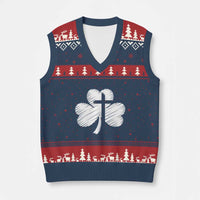 St Patricks Day Christian Religious Shamrock Cross V-Neck Knit Sweater Vest