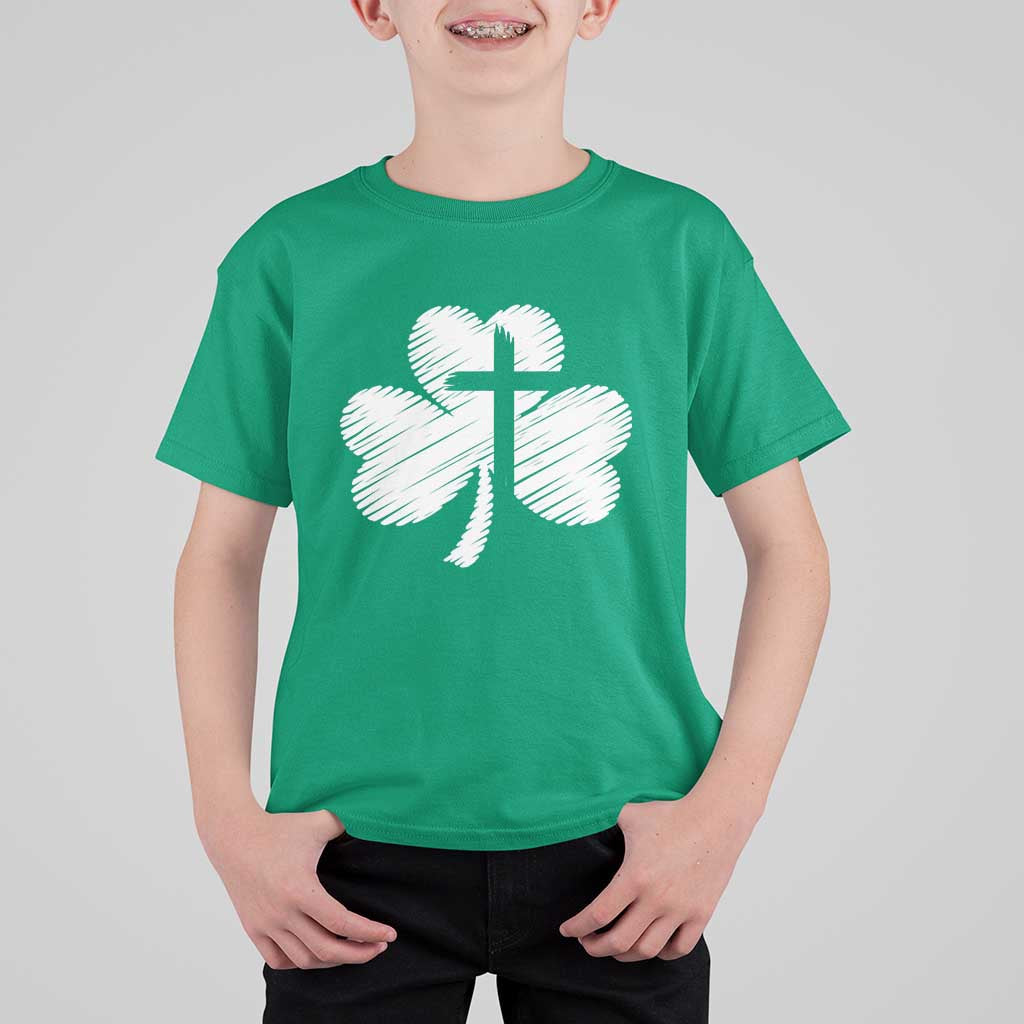 St Patricks Day Christian Religious Shamrock Cross T Shirt For Kid