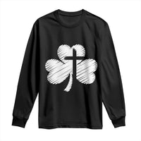 St Patricks Day Christian Religious Shamrock Cross Long Sleeve Shirt