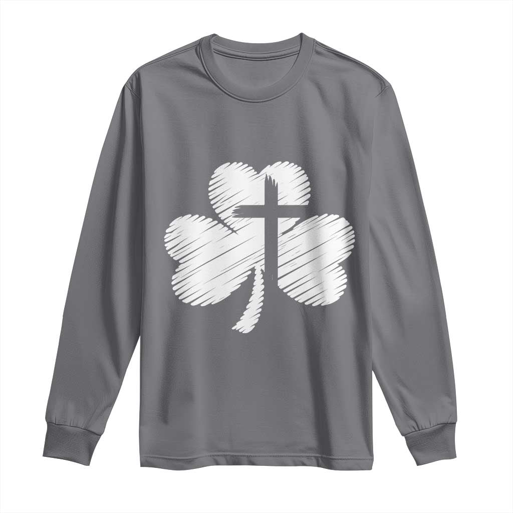 St Patricks Day Christian Religious Shamrock Cross Long Sleeve Shirt