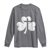 St Patricks Day Christian Religious Shamrock Cross Long Sleeve Shirt