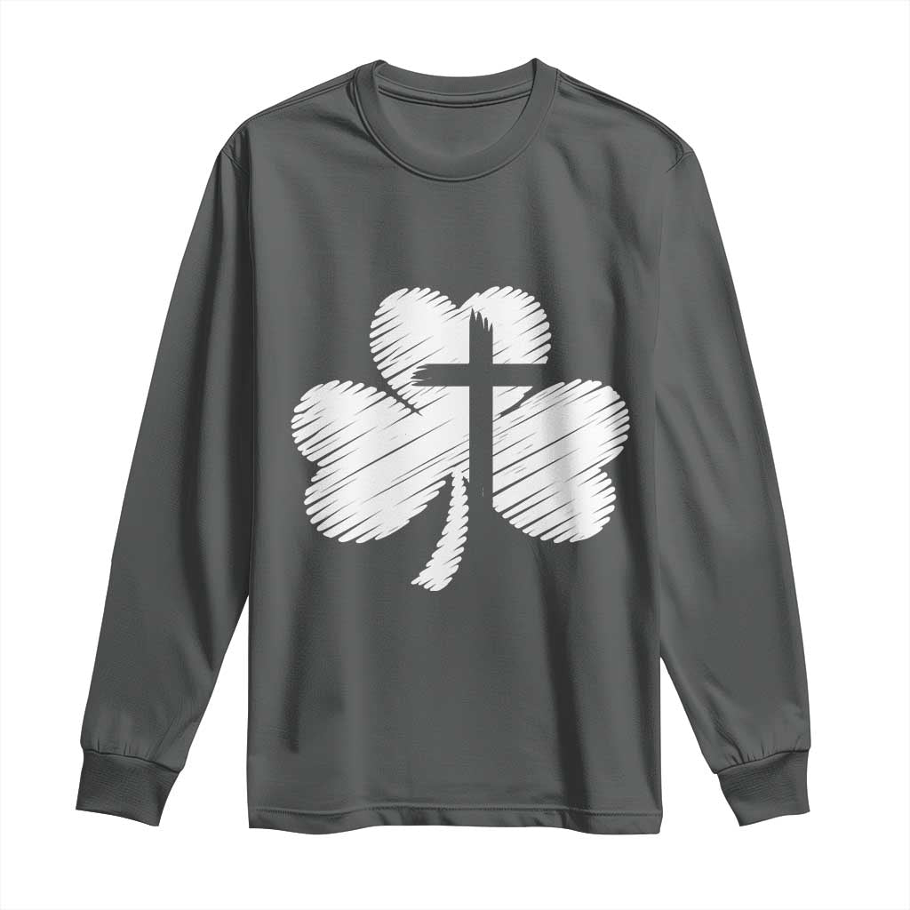 St Patricks Day Christian Religious Shamrock Cross Long Sleeve Shirt