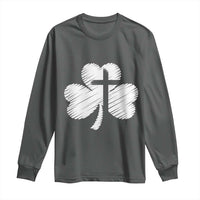 St Patricks Day Christian Religious Shamrock Cross Long Sleeve Shirt