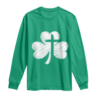 St Patricks Day Christian Religious Shamrock Cross Long Sleeve Shirt