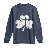 St Patricks Day Christian Religious Shamrock Cross Long Sleeve Shirt