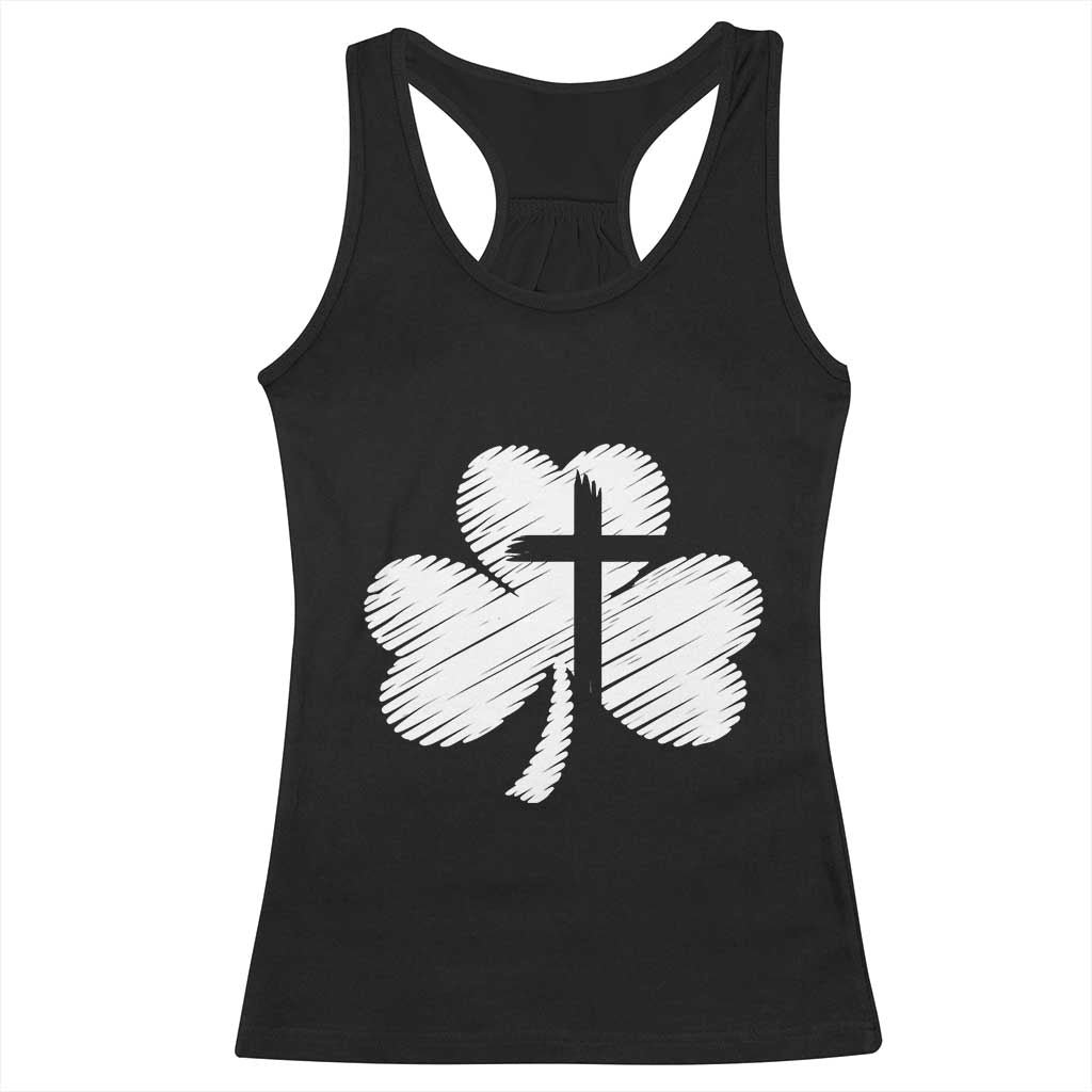 St Patricks Day Christian Religious Shamrock Cross Racerback Tank Top