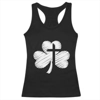 St Patricks Day Christian Religious Shamrock Cross Racerback Tank Top