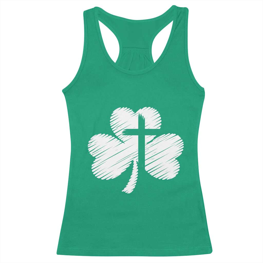 St Patricks Day Christian Religious Shamrock Cross Racerback Tank Top