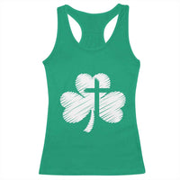 St Patricks Day Christian Religious Shamrock Cross Racerback Tank Top