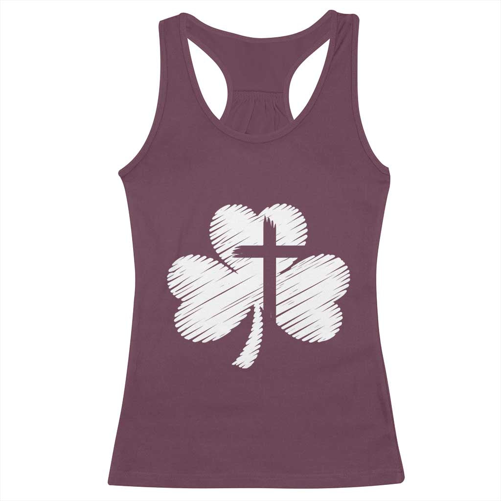 St Patricks Day Christian Religious Shamrock Cross Racerback Tank Top