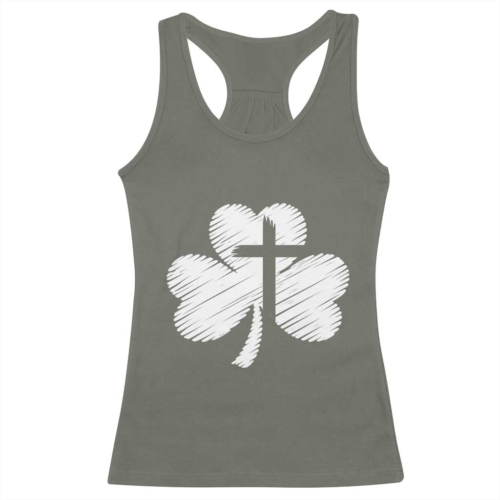 St Patricks Day Christian Religious Shamrock Cross Racerback Tank Top