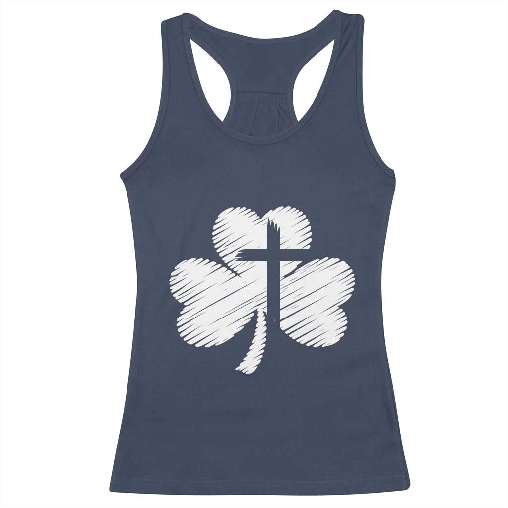 St Patricks Day Christian Religious Shamrock Cross Racerback Tank Top