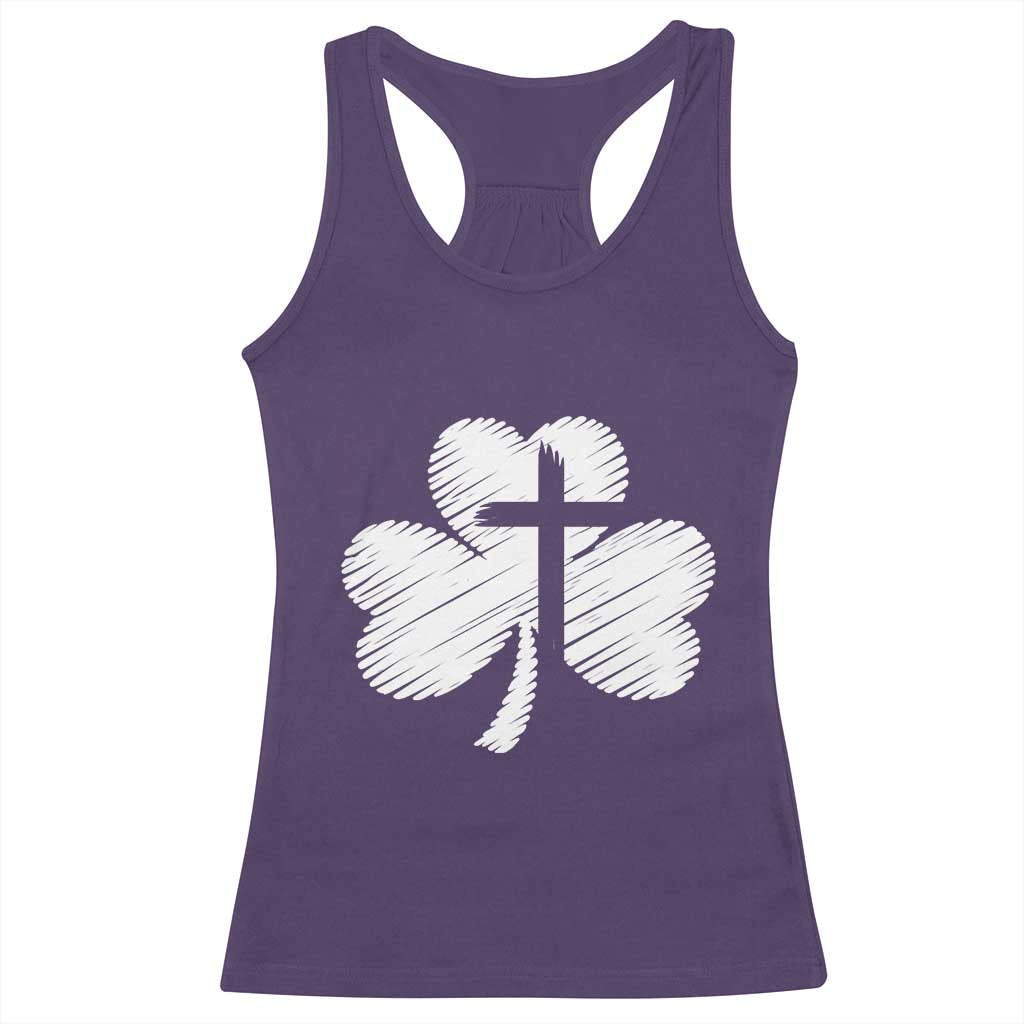 St Patricks Day Christian Religious Shamrock Cross Racerback Tank Top