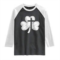 St Patricks Day Christian Religious Shamrock Cross Raglan Shirt