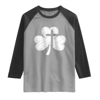 St Patricks Day Christian Religious Shamrock Cross Raglan Shirt