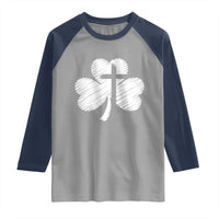 St Patricks Day Christian Religious Shamrock Cross Raglan Shirt