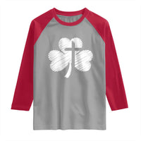 St Patricks Day Christian Religious Shamrock Cross Raglan Shirt