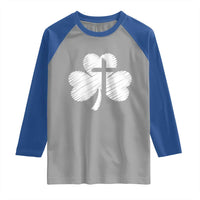 St Patricks Day Christian Religious Shamrock Cross Raglan Shirt