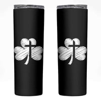 St Patricks Day Christian Religious Shamrock Cross Skinny Tumbler